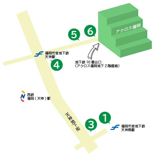 福岡市営地下鉄 天神南駅(七隈線) 東出口からのルート マップ